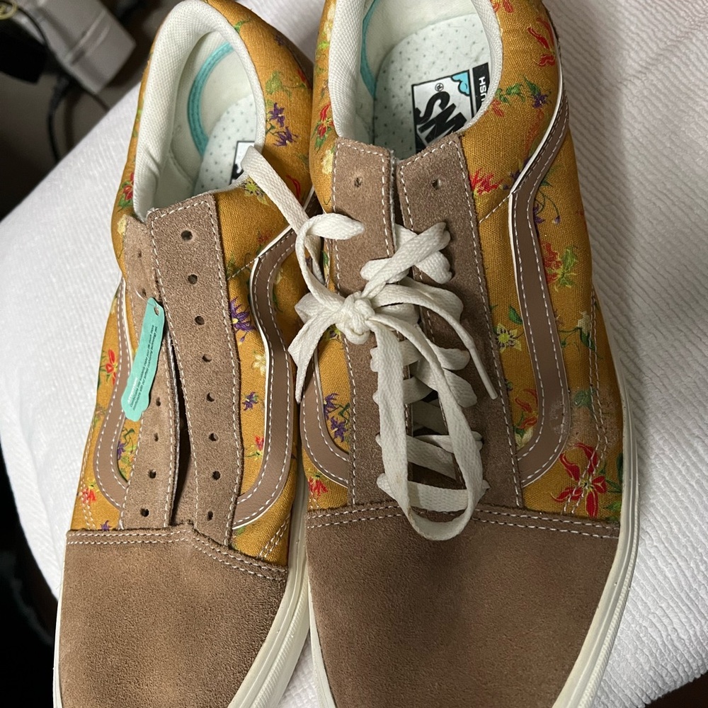 Vans Floral Yellow and Tan Sneakers